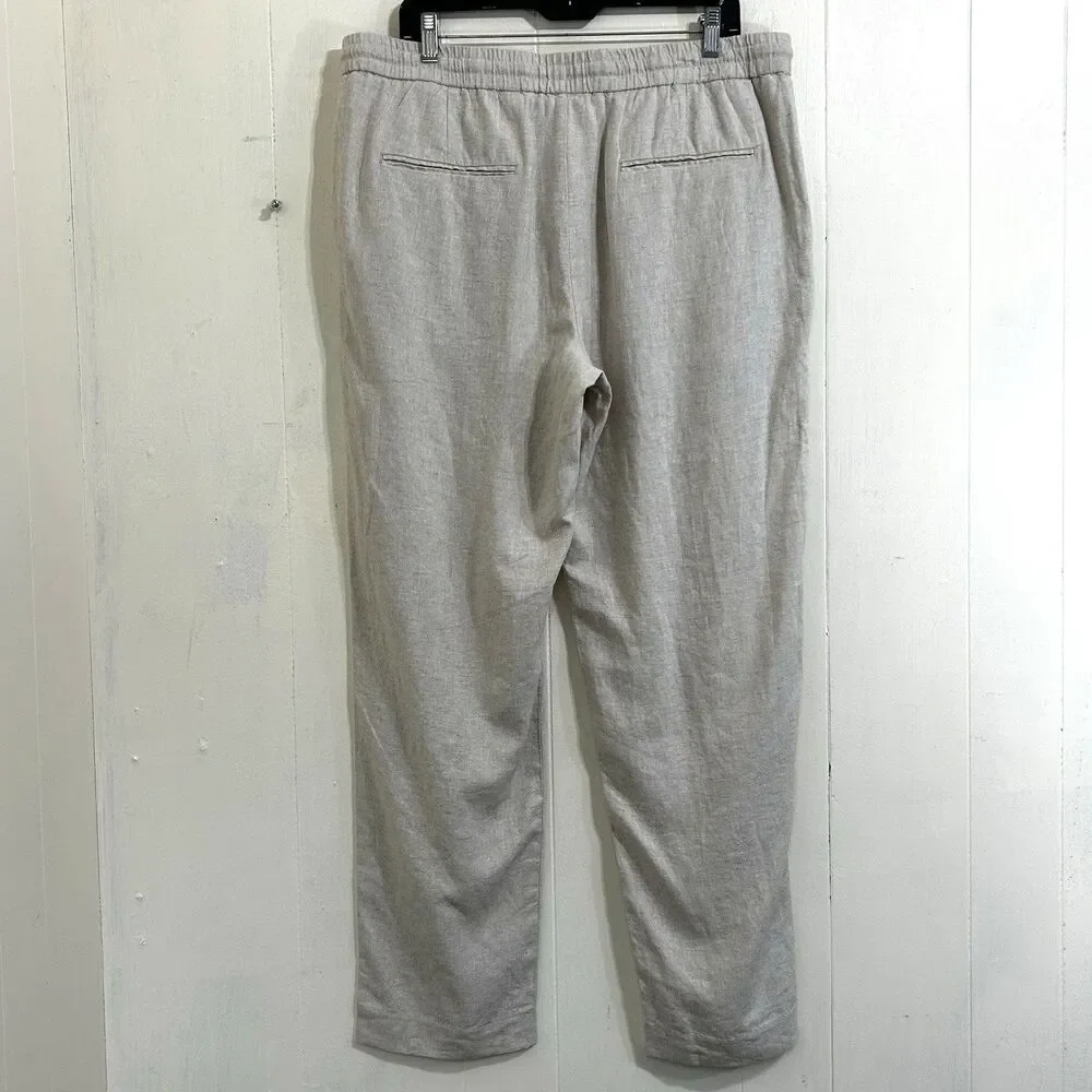 Zara Women’s Oatmeal 100% Linen Pants Size XL Straight Leg Beachy Minimalist